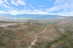 Bird's eye view of a mountainous background