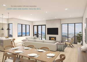 Living room with light wood-type flooring, recessed lighting, a fireplace, and healthy amount of natural light