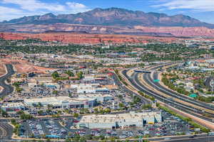 Bird's eye view of a mountainous background