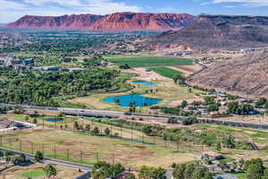 Bird's eye view of a water and mountain view