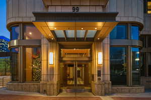Doorway to property with french doors and board and batten siding