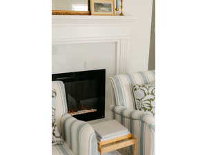 Detailed view of a tile fireplace