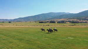 Mountain view with agricultural land and rural landscape