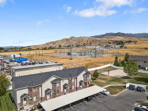 Drone / aerial view of a mountain backdrop