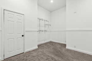 Spacious closet with dark colored carpet