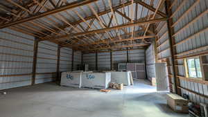 Garage with metal wall