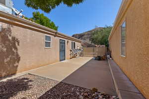 View of patio featuring a mountain view