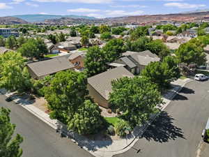 Aerial perspective of suburban area with mountains