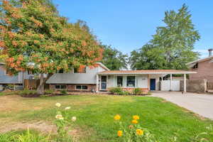 Split level home featuring brick siding, a carport, and concrete driveway