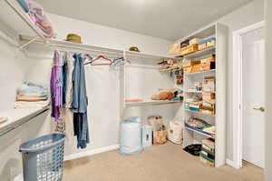 Spacious closet with light colored carpet