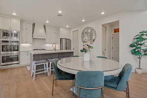Dining area featuring recessed lighting and light wood-style floors