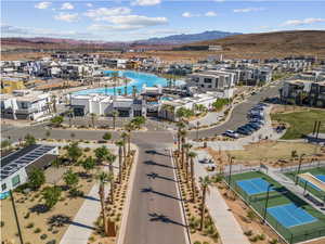 Bird's eye view of a mountainous background
