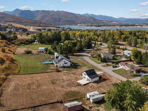 Aerial view of a water and mountain view