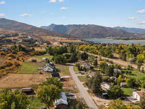 Aerial view of a mountain backdrop