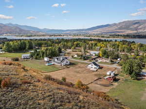 Bird's eye view of a water and mountain view