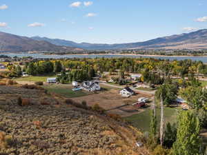Aerial view of a water and mountain view
