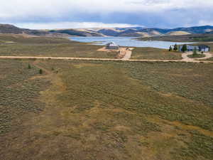 Bird's eye view of a water and mountain view