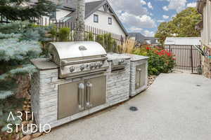 View of patio / terrace with an outdoor kitchen