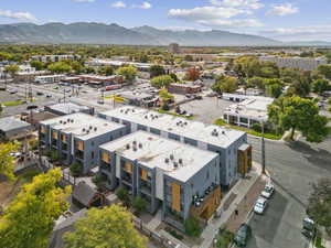 Bird's eye view of a mountainous background