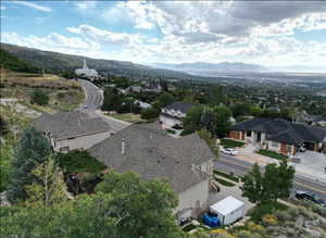 Aerial perspective of suburban area featuring mountains