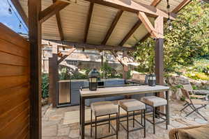 Patio Kitchenette Daytime; Includes Ice Maker, Sink & Green Egg Cooker