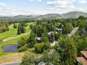 Aerial view of a water and mountain view