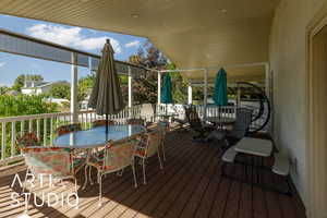 Wooden deck with outdoor dining area