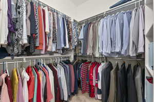 Spacious closet with carpet