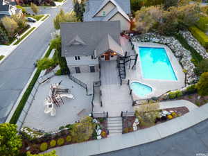 Aerial view of a pool