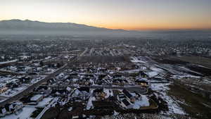 Aerial view at dusk of a mountain view and a residential view