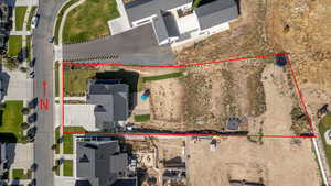 Aerial overview of property's location featuring property boundaries highlighted