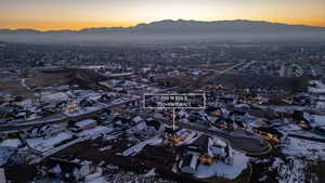 Aerial view of residential area with mountains