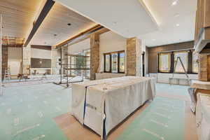 Bedroom with beam ceiling