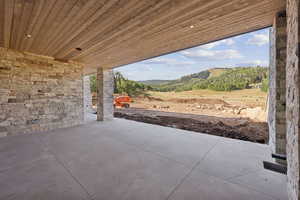 View of patio with a mountain view