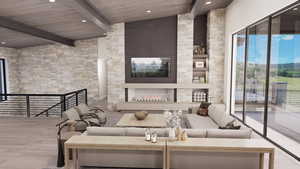 View of patio / terrace featuring an outdoor living space with a fireplace