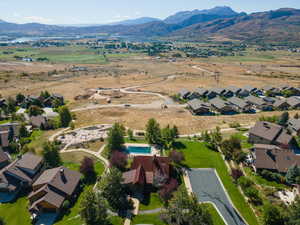 Aerial perspective of suburban area with mountains