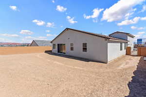 Back of house featuring a fenced backyard, a gate, and stucco siding