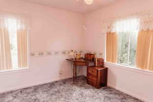 Bedroom/office featuring carpet and baseboards