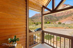 Balcony with a mountain view
