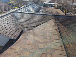 Exterior view of a shingled roof