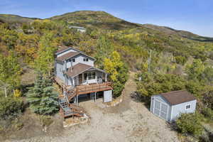 View from above of property with mountains