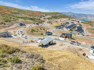 Bird's eye view of a mountainous background