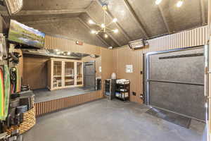 Garage with wooden walls