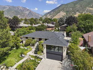 Aerial perspective of suburban area featuring mountains