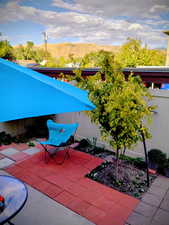 View of patio / terrace featuring a mountain view