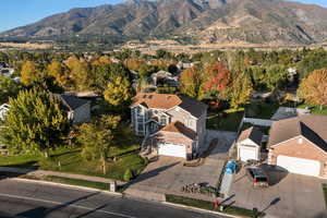 View from above of property with a mountainous background