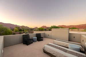 View of patio with a mountain view