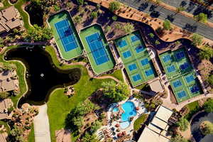 Aerial view of a pool