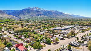 Drone / aerial view of a mountainous background
