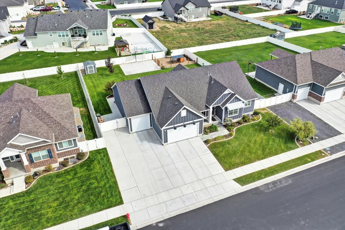 Aerial perspective of suburban area